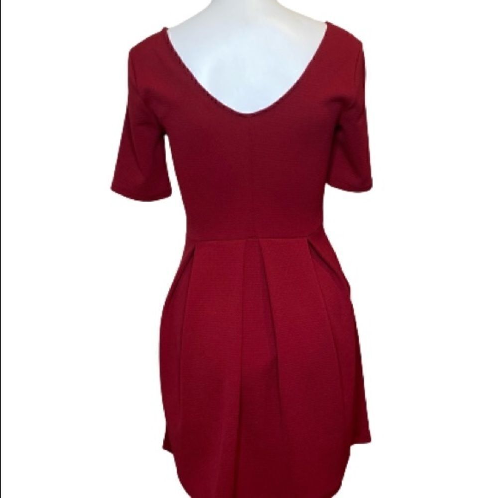 Lush burgundy short sleeve skater dress with pockets size M - Picture 6 of 13